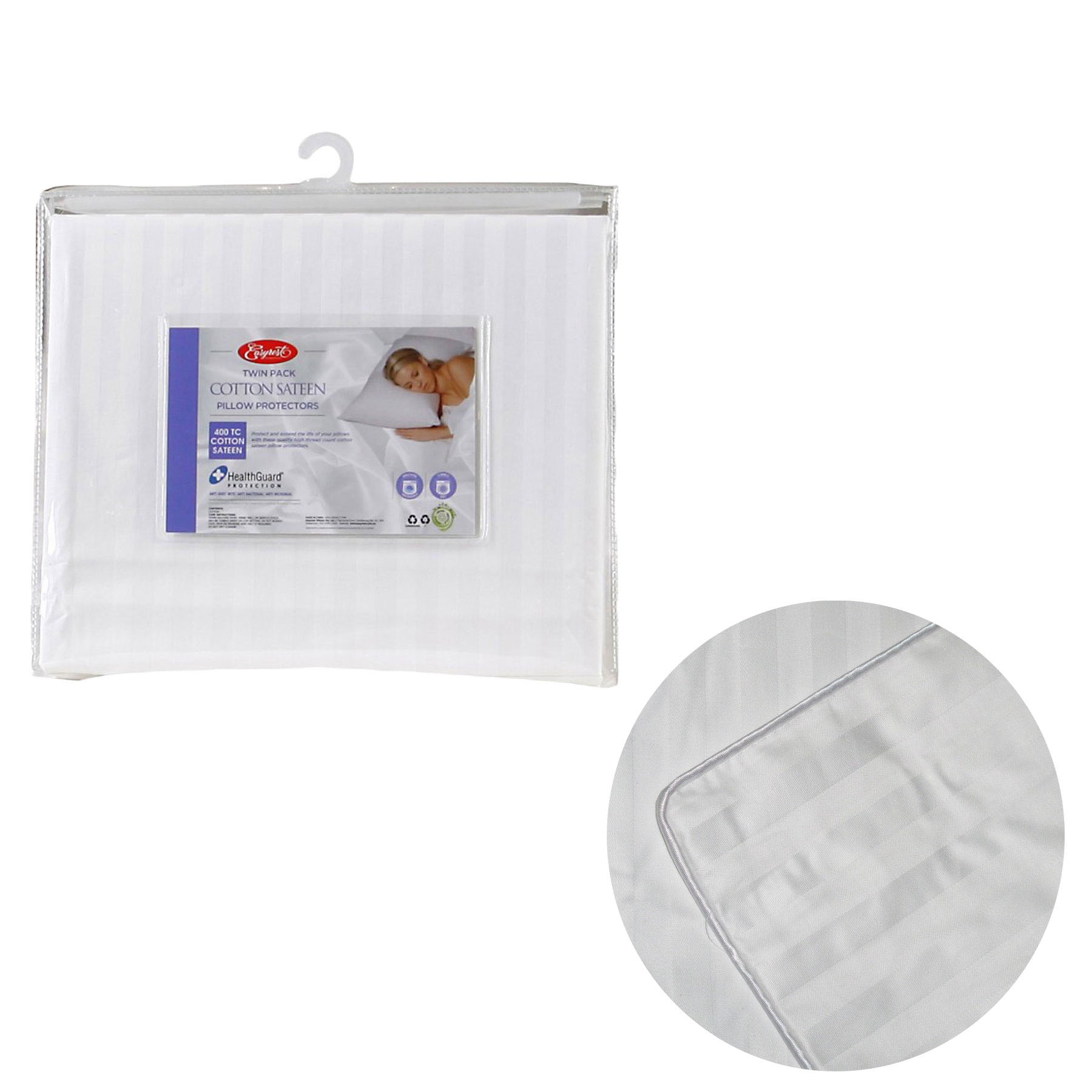 Easyrest 400Tc Cotton Sateen Twin Pack Pillow Protectors Pillows