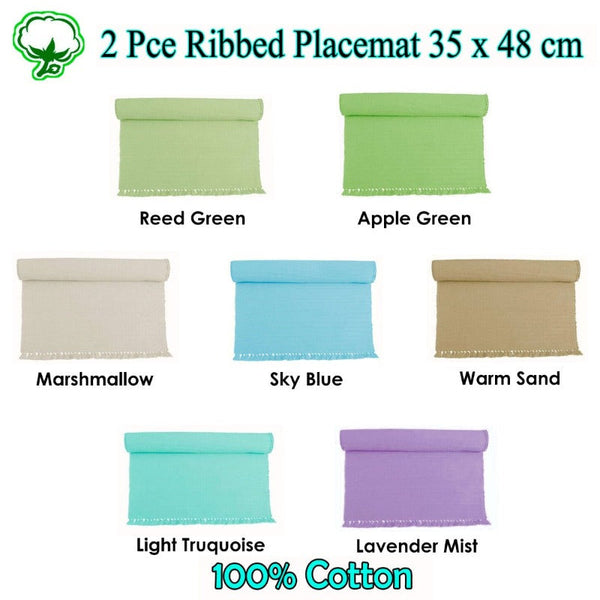 Hoydu Set Of 2 Cotton Ribbed Table Apple Green Placemats