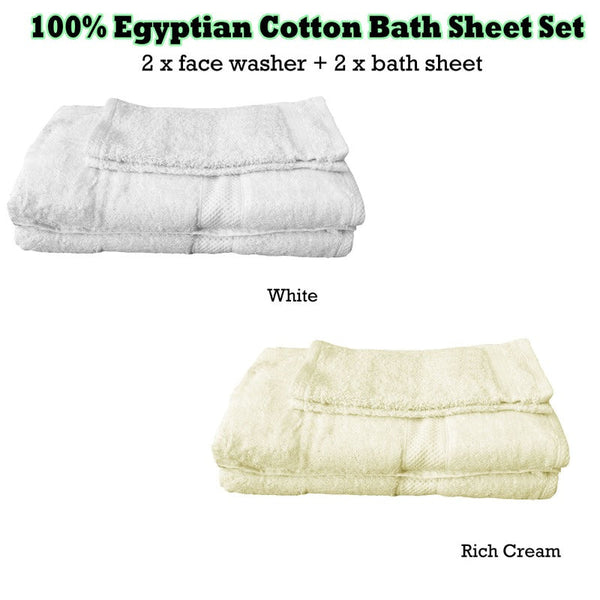 Pack Of 4 Egyptian Cotton Extra Large Bath Sheets And Face Washers Set White Towels & Washcloths