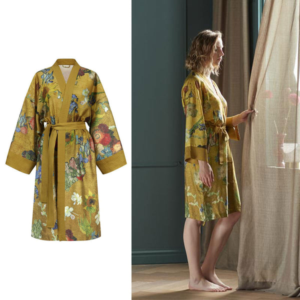 House Van Gogh Partout Des Fleurs Gold Kimono Bath Robe Sleepwear & Robes