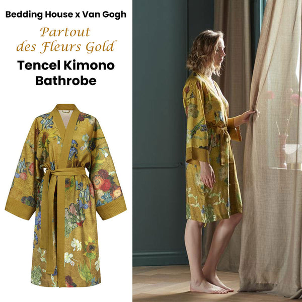 House Van Gogh Partout Des Fleurs Gold Kimono Bath Robe Sleepwear & Robes
