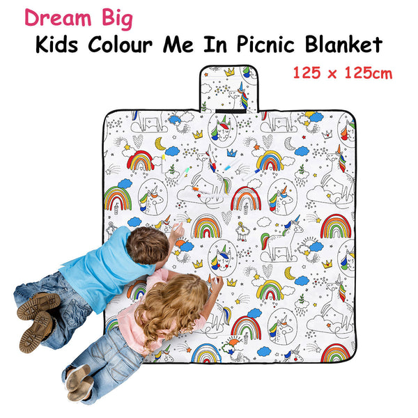 Happy Kids Dream Big Colour Me In Picnic Blanket 125 X Cm Picnic Accessories