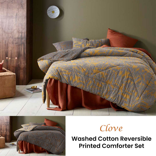 Accessorize Clove Washed Cotton Printed Reversible Comforter Set