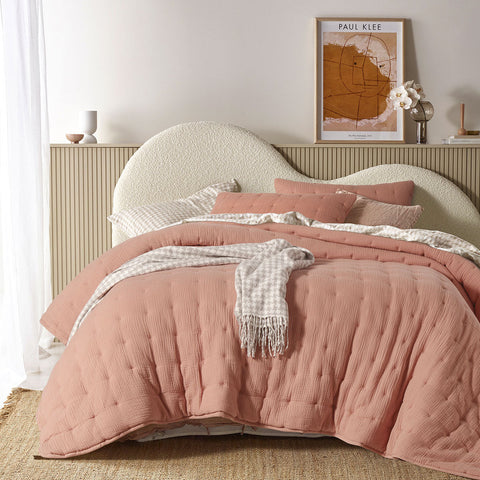 Design Homewares 3 Piece Hugo Cotton Gauze Quilted Comforter Set Clay Blankets
