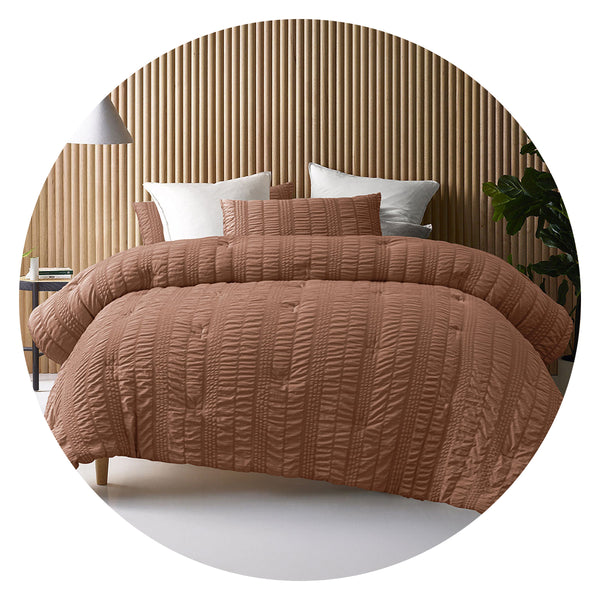 Accessorize Seersucker Tobacco King Comforter Set 3 Piece Bedding King Comforter Sets