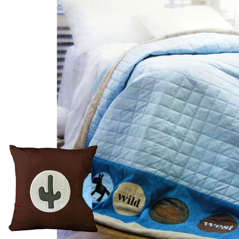 Happy Kids Wild West Blue Embroidered Comforter With Bonus Cushion Blankets