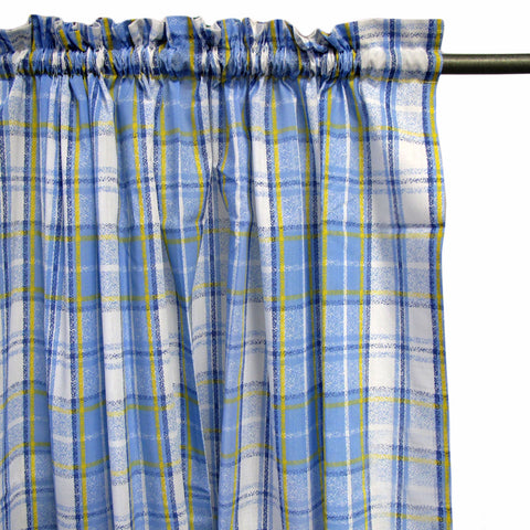 Home Innovations Pair Of Polyester Cotton Rod Pocket Blue Checkered Curtains