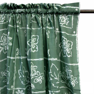 Home Innovations Pair Of Polyester Cotton Rod Pocket Green Floral Curtains