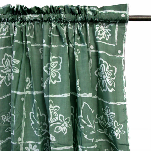 Home Innovations Pair Of Polyester Cotton Rod Pocket Green Floral Curtains