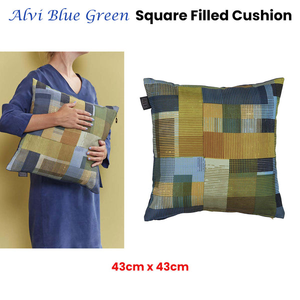 Bedding House Alvi Blue Green Square Filled Cushion 43Cm X
