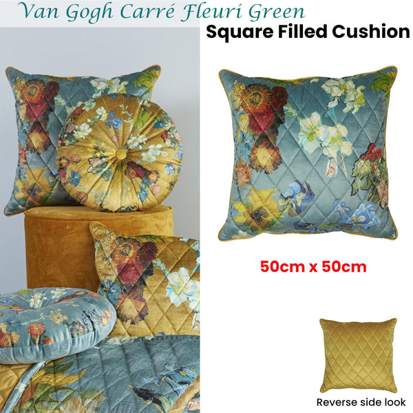Bedding House Van Gogh Carre Fleuri Green Square Filled Cushion 50Cm X