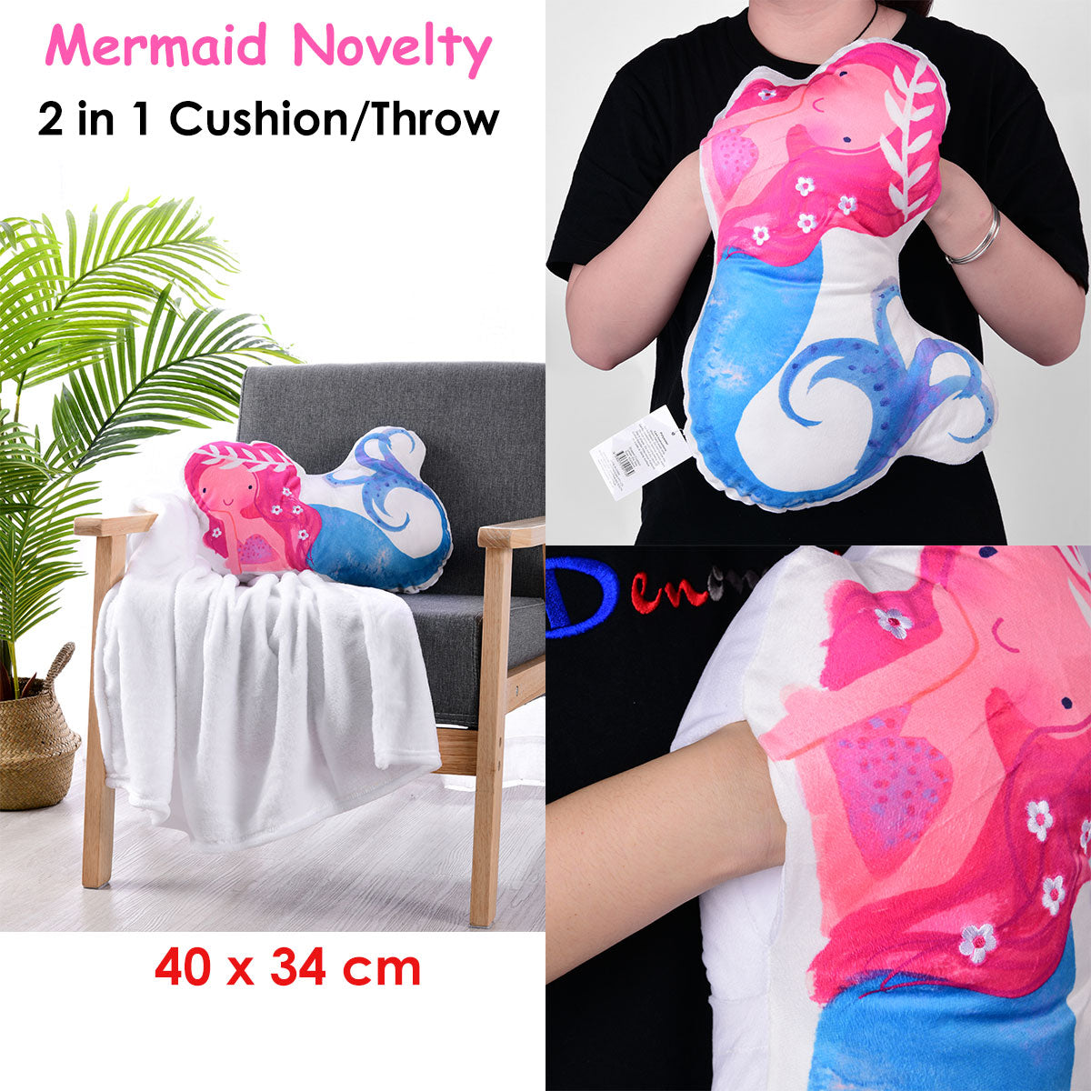 Happy Kids Mermaid Novelty Cushion/Throw Cushions & Decorative Pillows