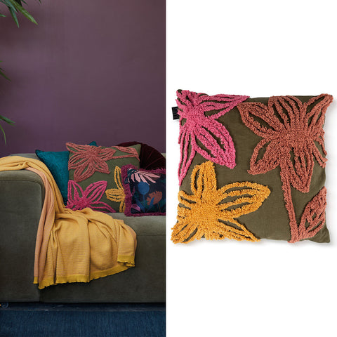 House Posy Olive Green Filled Square Cushion Cushions & Decorative Pillows