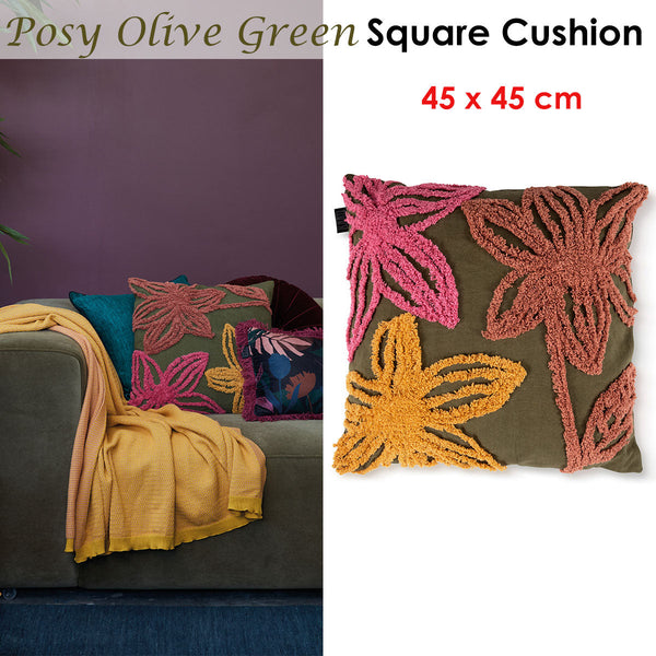 Bedding House Posy Olive Green Filled Square Cushion