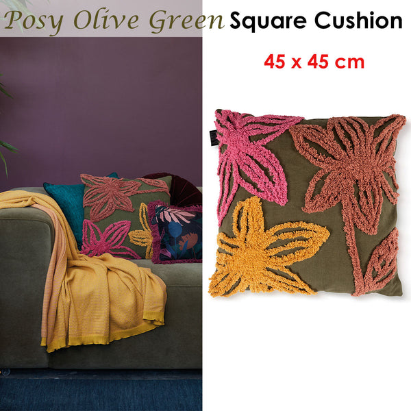 House Posy Olive Green Filled Square Cushion Cushions & Decorative Pillows