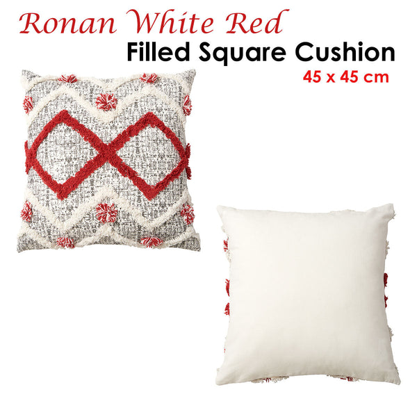 Accessorize Ronan White Red Filled Square Cushion Cushions & Decorative Pillows