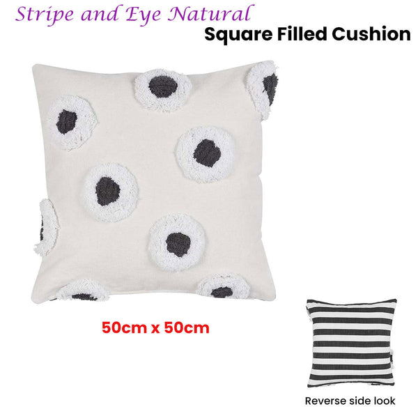 Vtwonen Stripe And Eye Natural Square Filled Cushion 50Cm X Cushions & Decorative Pillows