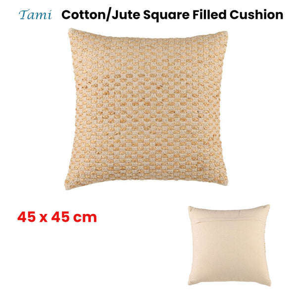 Accessorize Tami Cotton/Jute Square Filled Cushion 45Cm X Cushions & Decorative Pillows