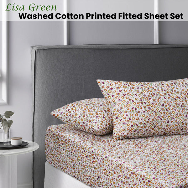 King Accessorize Lisa Washed Cotton Printed Fitted Sheet Set Sheets