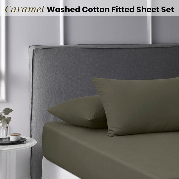 Accessorize Caramel Washed Cotton Fitted Sheet Set King Single