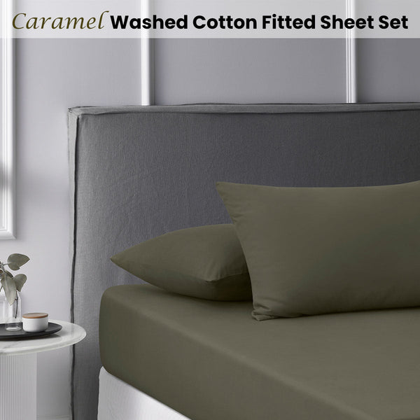 Accessorize Caramel Washed Cotton Fitted Sheet Set Single Sheets