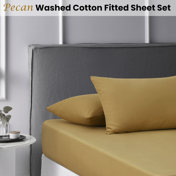 Accessorize Pecan Washed Cotton Fitted Sheet Set