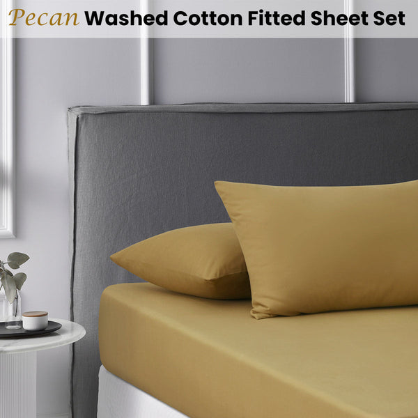 Accessorize Pecan Washed Cotton Fitted Sheet Set Sheets