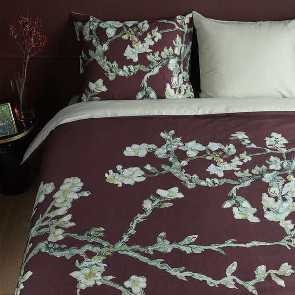 Bedding House Van Gogh Blossom Dark Red Cotton Quilt Cover Set