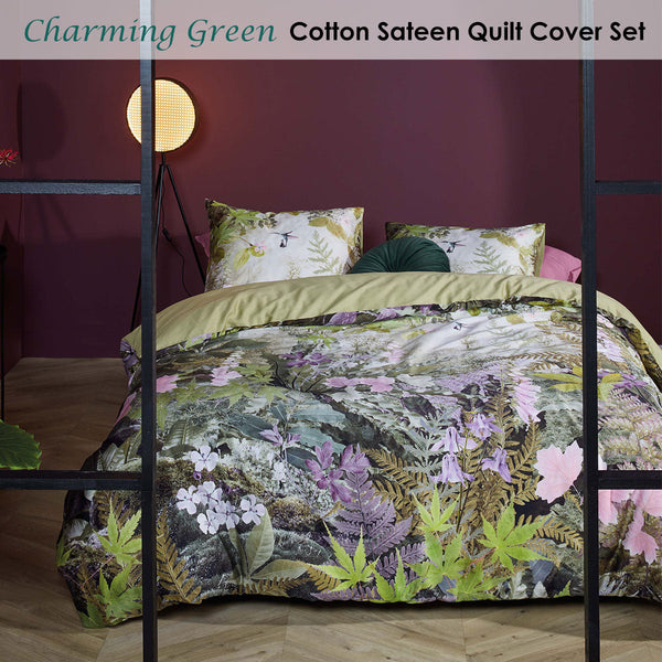Bedding House Charming Green Cotton Sateen Quilt Cover Set