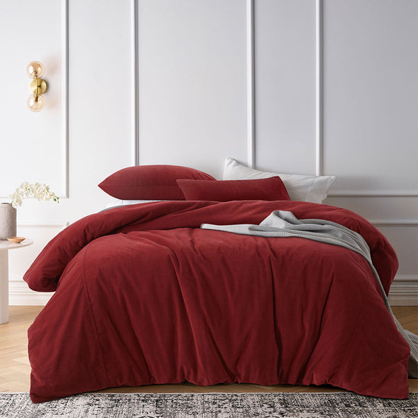 Design Homewares Cotton Velvet Quilt Cover Set Rouge Quilt Covers