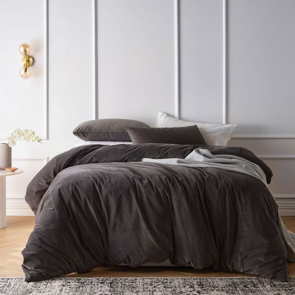 Design Homewares Cotton Velvet Quilt Cover Set Storm Grey Quilt Covers