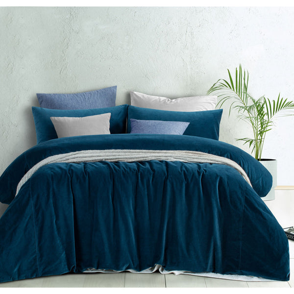 Design Homewares Cotton Velvet Quilt Cover Set Riverland Blue Quilt Covers