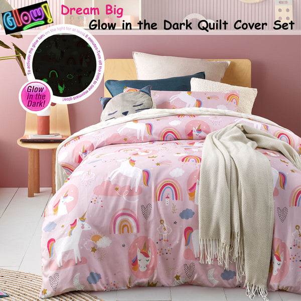 Happy Kids Dream Big Glow In The Dark Quilt Cover Set