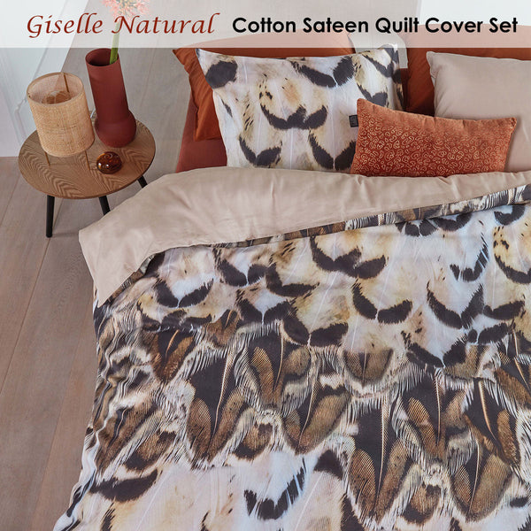 Bedding House Giselle Natural Cotton Sateen Quilt Cover Set