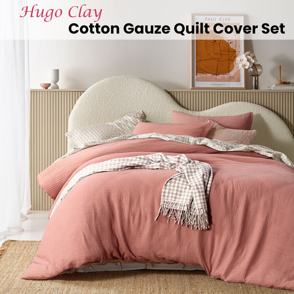 Design Homewares Hugo Clay Cotton Gauze Quilt Cover Set Quilt Covers