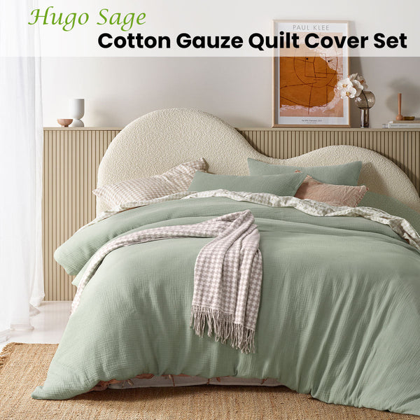 Vintage Design Homewares Hugo Sage Cotton Gauze Quilt Cover Set