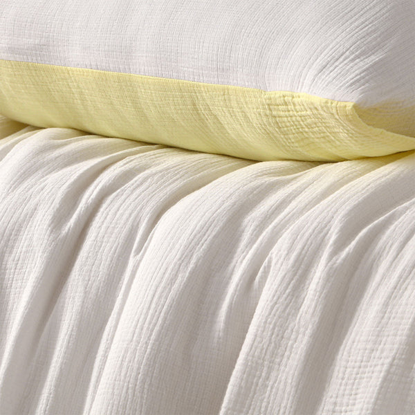Design Homewares Hugo Reversible White Butter Cotton Gauze Quilt Cover Set Quilt Covers