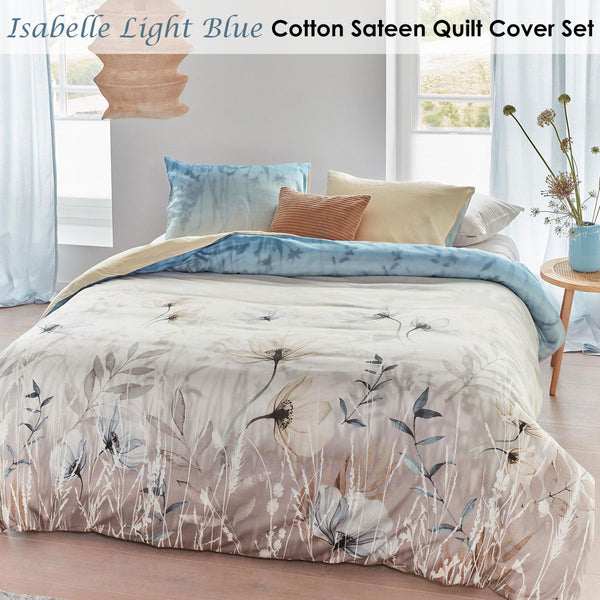 Bedding House Isabelle Light Blue Cotton Sateen Quilt Cover Set
