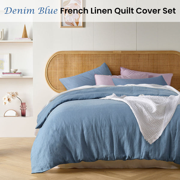 Vintage Design Homewares Denim Blue French Linen Quilt Cover Set