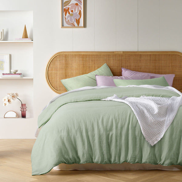 Design Homewares Pistachio French Linen Quilt Cover Set Quilt Covers
