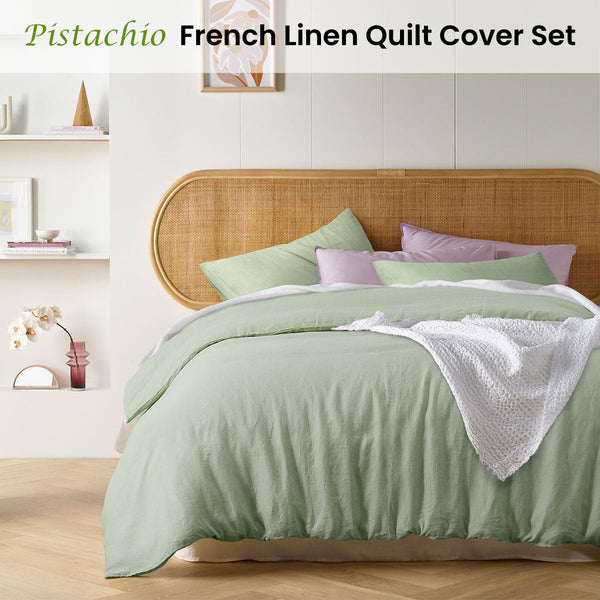 Vintage Design Homewares Pistachio French Linen Quilt Cover Set