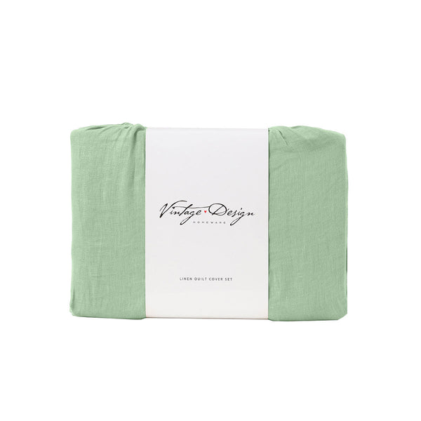 Design Homewares Pistachio French Linen Quilt Cover Set Quilt Covers