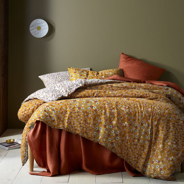 Accessorize Lisa Ochre Washed Cotton Printed Quilt Cover Set