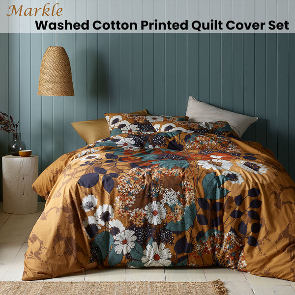 Accessorize Markle Washed Cotton Printed Quilt Cover Set King