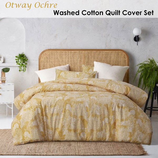 Accessorize Betty Otway Ochre Washed Cotton Printed Quilt Cover Set Double