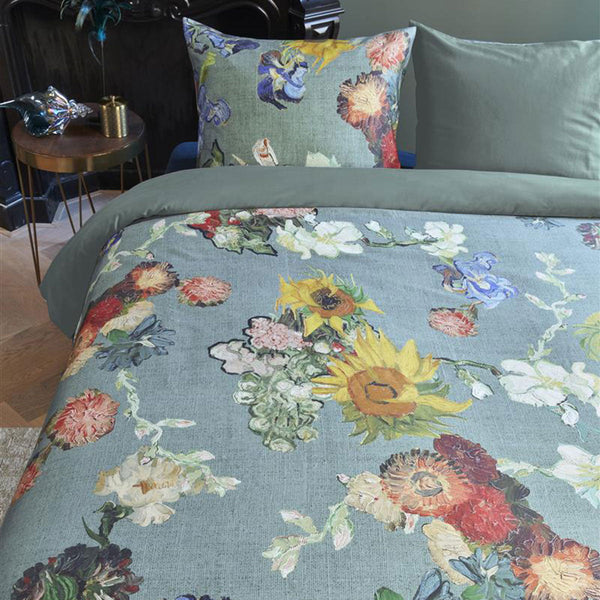 Bedding House Van Gogh Partout Des Fleurs Green Cotton Sateen Quilt Cover Set