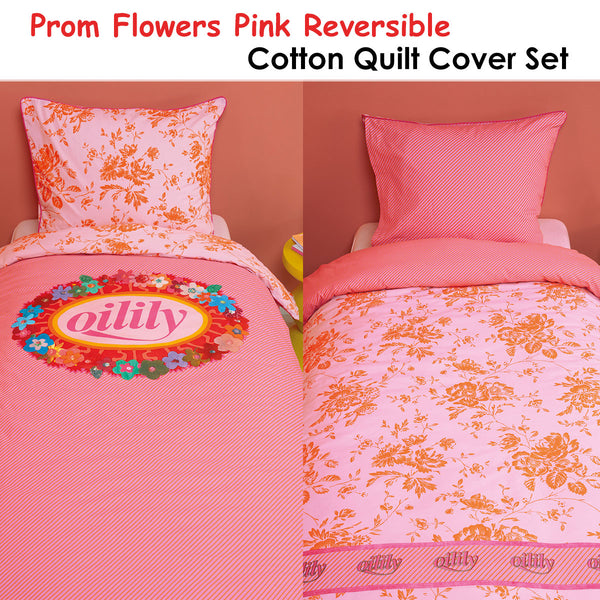 Oilily Prom Flowers Pink Cotton Quilt Cover Set Single Quilt Covers
