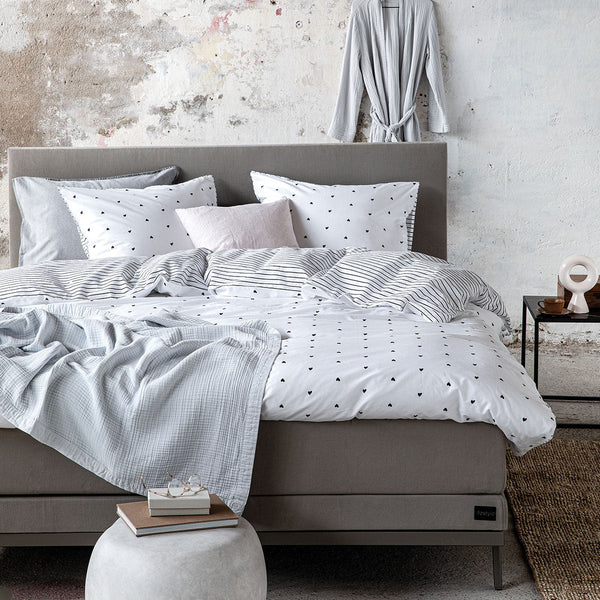 Vtwonen Striped Hearts Black & White Cotton Quilt Cover Set Quilt Covers