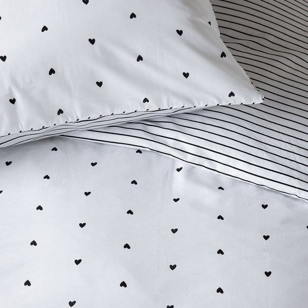 Vtwonen Striped Hearts Black & White Cotton Quilt Cover Set Quilt Covers