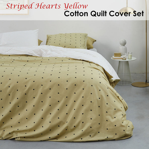 Vtwonen Striped Hearts Yellow Cotton Quilt Cover Set Quilt Covers